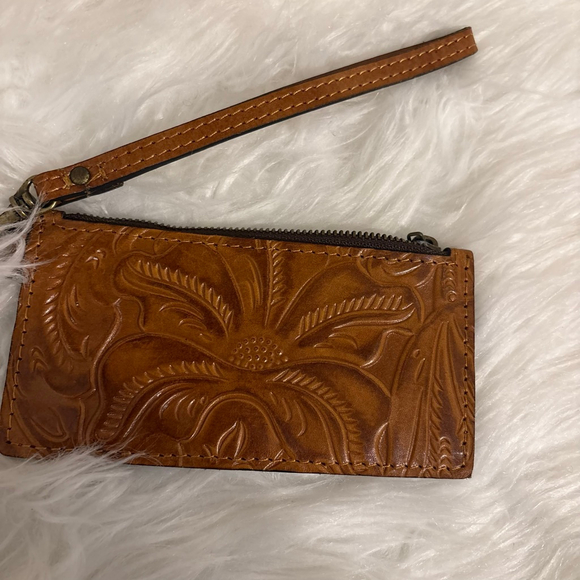 Women's Patricia Nash Brown Leather Wristlet Clutch Mini Zip Wallet - Picture 5 of 11